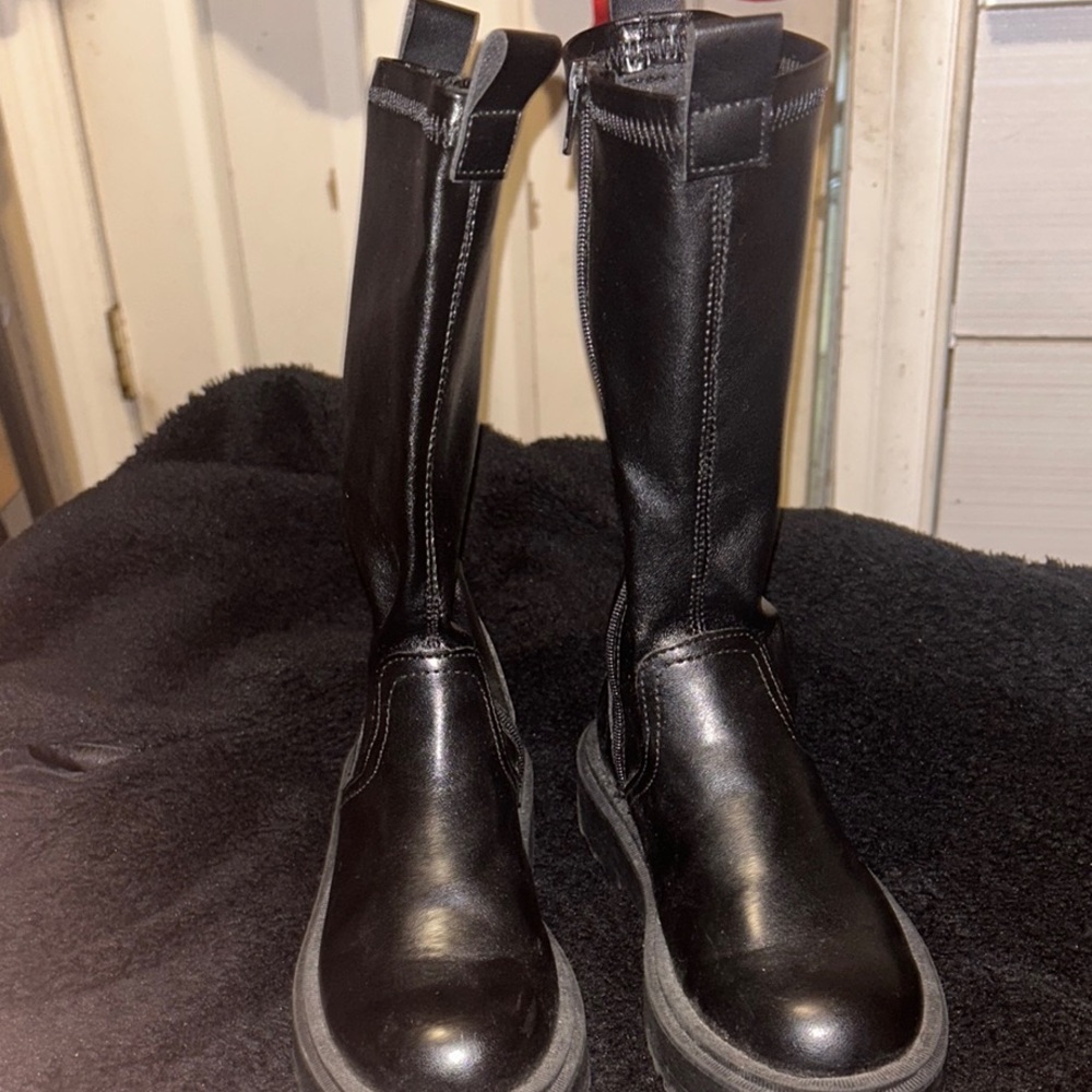 Zara Dark Leather Boots with Rugged Sole